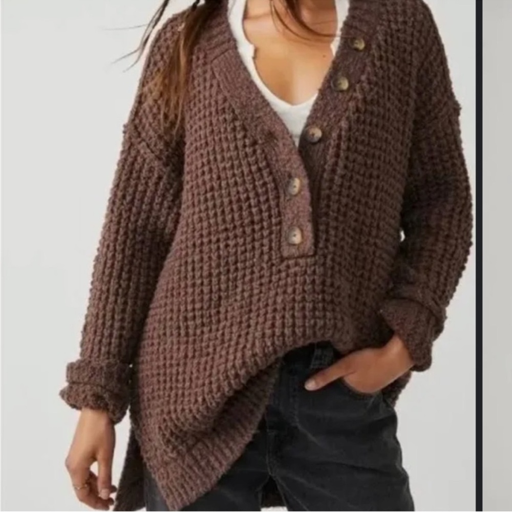 Free People Chocolate V-Neck Sweater